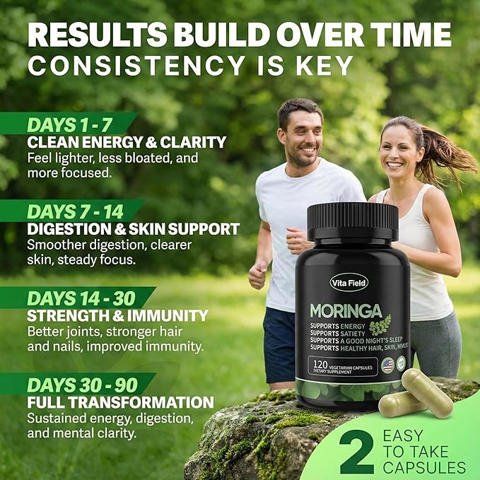 Moringa Capsules - Pure Moringa Leaf Powder 12000mg | 3-Month Supply | Third-Party Tested Non-GMO Gluten-Free | Supports Natural Energy &amp Vitality for Seniors