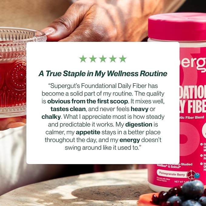 Supergut Foundational Daily Fiber Powder Sugar Free &amp Vegan Prebiotic Fiber Blend for Gut Health &amp Digestive Support Supplement for Men &amp Women with Solnul &amp Sunfiber Pomegranate Be
