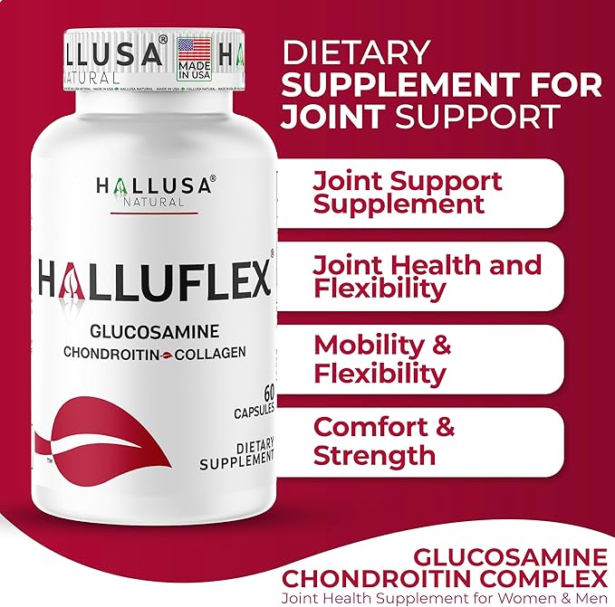 Hallusa Natural Halluflex Joint Support Supplement for Women &amp Men Glucosamine Chondroitin 2850mg 300 Capsules Plus Hydrolyzed Collagen Mobility Flexibility &amp Joint Health