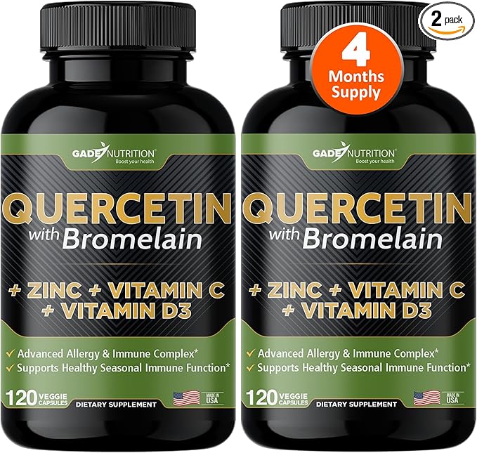 Gade Nutrition Quercetin with Vitamin C and Zinc - Quercetin 500mg - Quercetin with Bromelain - Zinc Quercetin - Quercetin Supplements + Vitamin D3 (Non-GMO Gluten-Free Vegan) - 4 Month Supply