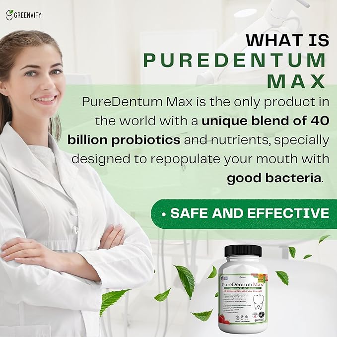 Puredentum Max for Gums and Teeth Health &amp Fresh Breath - 40 Billion CFU Advanced Oral Probiotics for Mouth Bad Breath Capsule Supplement (20)