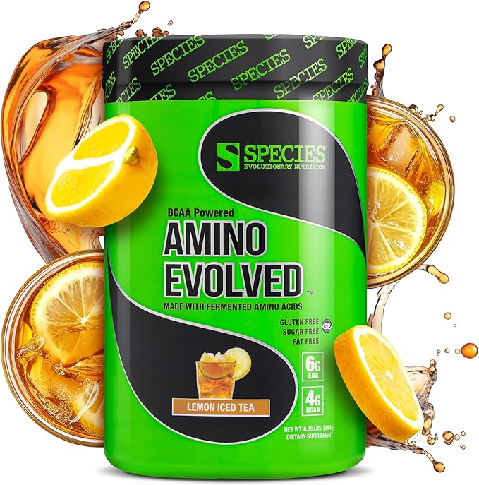 Species Nutrition Amino Evolved EAA &amp BCAA Powder Fermented Branched Chain Amino Acids Muscle Recovery &amp Endurance Pre &amp Post Workout Supplement (Lemon Iced Tea 30 Servings)
