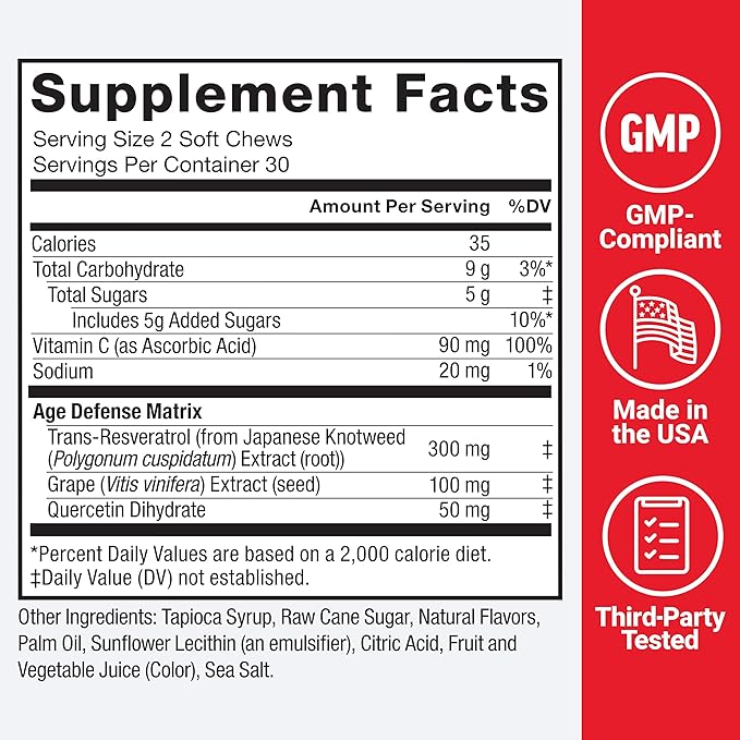 Force Factor Resveratrol Longevity &amp Anti-Aging Trans-Resveratrol with Grape Seed Extract Quercetin &amp Vitamin C Anti-Aging Supplement for Cellular Health &amp Heart Health Mixed Berry 60