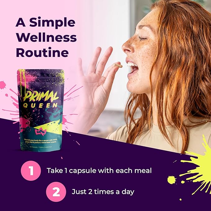Primal Queen Female-Optimized Beef Organ Superfood Supplement – Grass-Fed Pasture-Raised Beef Liver Kidney Heart &amp More – Hormone Balance &amp Energy for Women – Pack of 2
