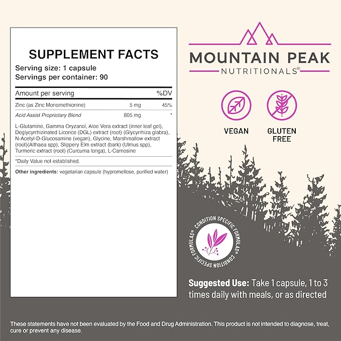 Mountain Peak Nutritionals Acid Assist &amp Digestive Support Combo Pack - Gastrointestinal &amp Digestive Health - Enzymes Probiotics &amp Nutrient Support - 90 Vegetarian Capsules Each