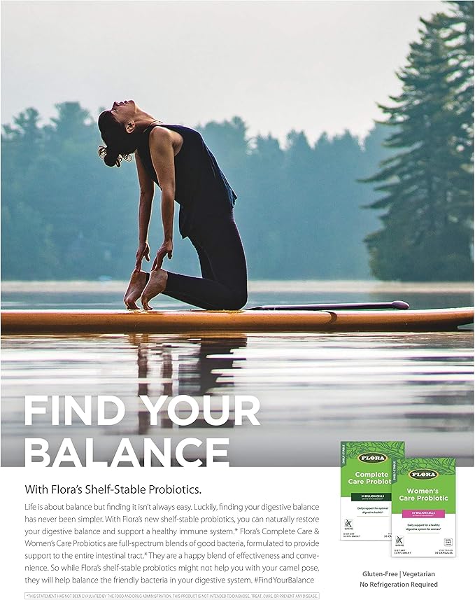 Flora - Shelf-Stable Complete Care Probiotic with 34 Billion CFU Contains Lactobacillus and Bifidobacterium Strains Non GMO Strains Gluten Free 30 Vegetarian Capsules