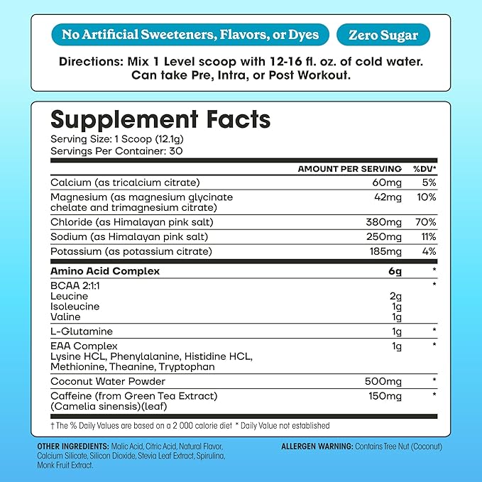 Fit&ampLean Amino Hydration Plus Energy Pre Workout Powder 6g Vegan Amino Acids Essential Amino Acids EAA BCAA Glutamine Electrolytes &amp Natural Caffeine Blue Raspberry 30 Serve