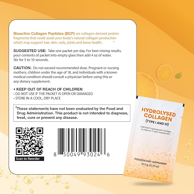 Rawleigh Collagen BCP-Max: 30 Travel Friendly Sachets - Delicious Orange-Flavoured Concentrate 10000mg of Hydrolysed Types I &amp III Collagen Peptides Vitamin C for Hair Skin Nails Muscles GMO-