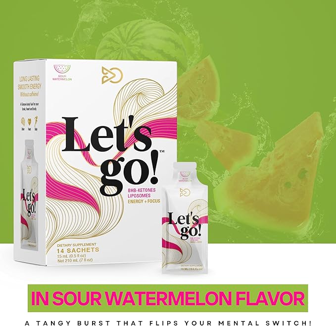 LET GO Ketones Supplement for Energy &amp Focus | goBHB Ketone Caffeine-Free | Keto Electrolytes [14 Pack] Sour Watermelon