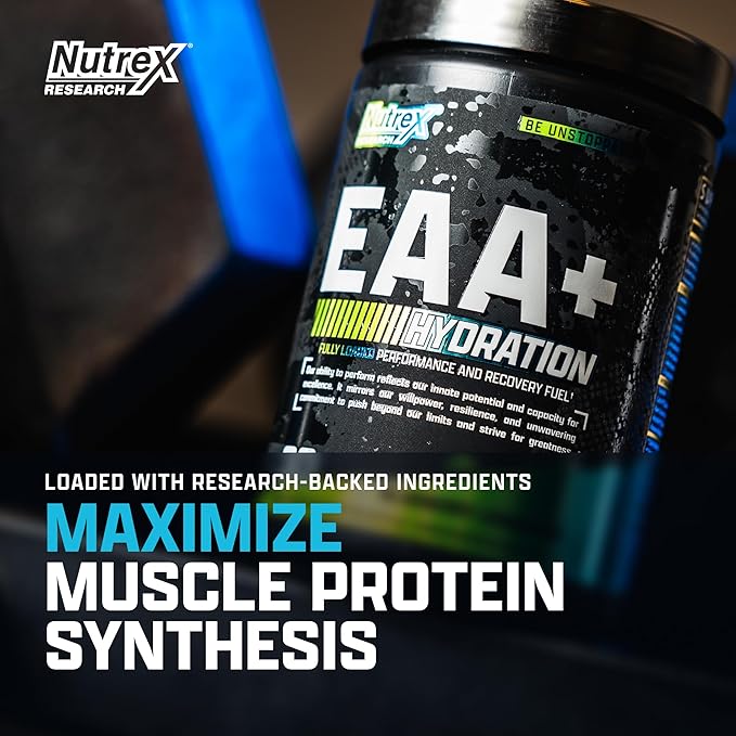 Nutrex Research EAA Hydration | EAAs + BCAA Powder | Muscle Recovery Strength Muscle Building Endurance | 8G Essential Amino Acids + Electrolytes | Blueberry Lemonade 30 Servings
