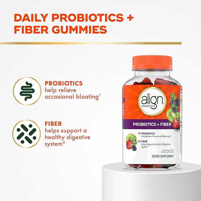 Align Probiotic Probiotics + Fiber Gummies Probiotics Help Relieve Occasional Bloating* Fiber Helps Support a Healthy Digestive System* #1 Doctor Recommended Probiotic Brand‡ 60 Gummies