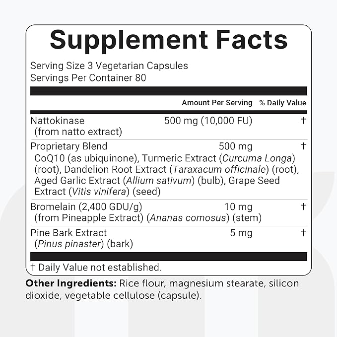 Micro Ingredients Nattokinase 10000 FU Per Serving (Natural Natto Extract) 240 Vegetarian Capsules | with CoQ10 Turmeric Aged Garlic &amp Pine Bark Extract | Non-GMO Lab Tested cGMP Manufacture