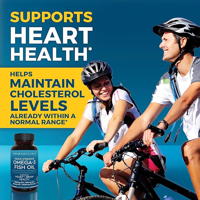 Viva Naturals Omega 3 Fish Oil Supplement for Women and Men - 2500 mg Triple Strength Fish Oil Pills with Re-Esterified Omega 3 Fatty Acids Including EPA DHA DPA - 120 Pescatarian-Friendly Softgels