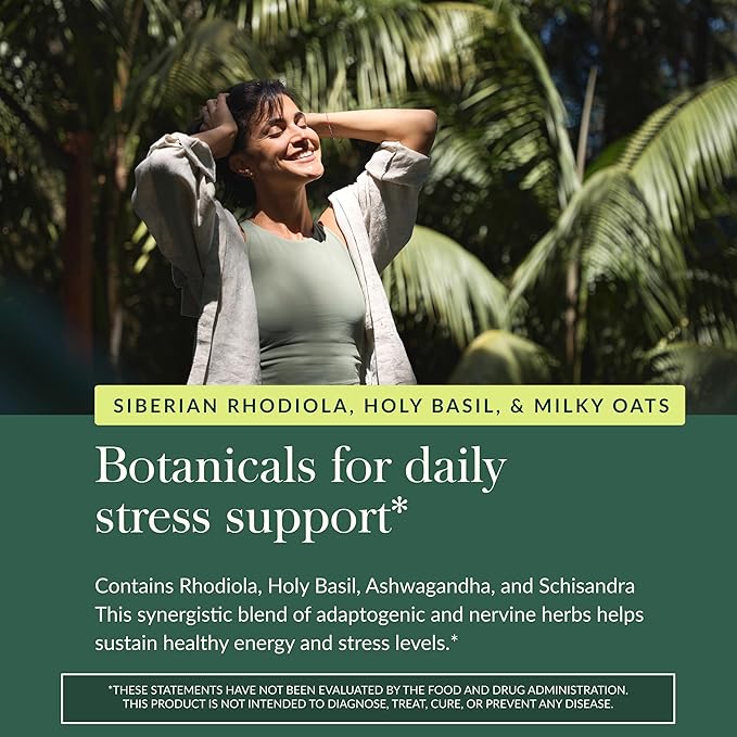 Gaia Herbs Adrenal Health Daily Support - Herbal Supplement with Ashwagandha Holy Basil &amp Schisandra - Help Maintain Healthy Energy &amp Stress Levels* - 180 Vegan Liquid Phyto-Caps (90 Servings
