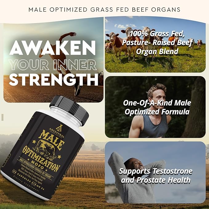 Ancestral Supplements Mofo Supplements for Men Support for Energy Levels and Overall Men's Health and Wellness Non-GMO Grass Fed Beef Organ Supplement with Liver No Fillers 180 Capsules