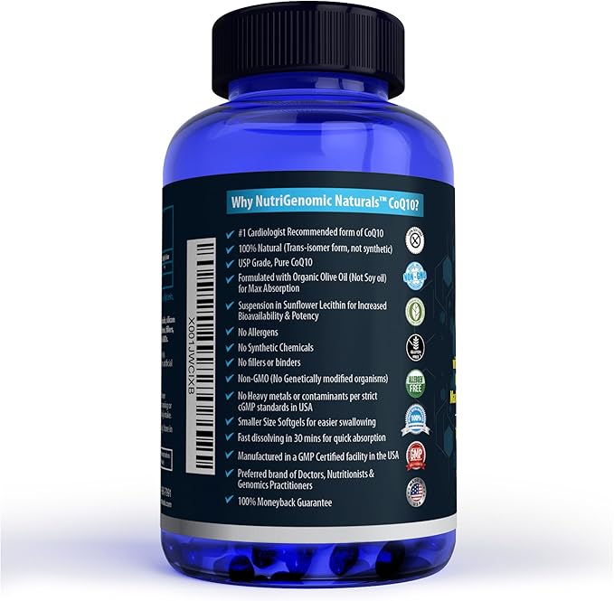 CoQ10 Coenzyme Q10 Highest Absorption with Organic Olive Oil 100mg 60 Softgels Ubiquinone Ubiquinol Supports Heart Health Increases Energy Pure Natural Effective