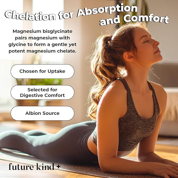 Future Kind Magnesium Glycinate Supports Muscle and Nerve Function High Absorption Chelated Magnesium Supplement Nightly Calm Energy &amp Metabolism Highly Bioavailable &amp Potent - 30 Vegan C