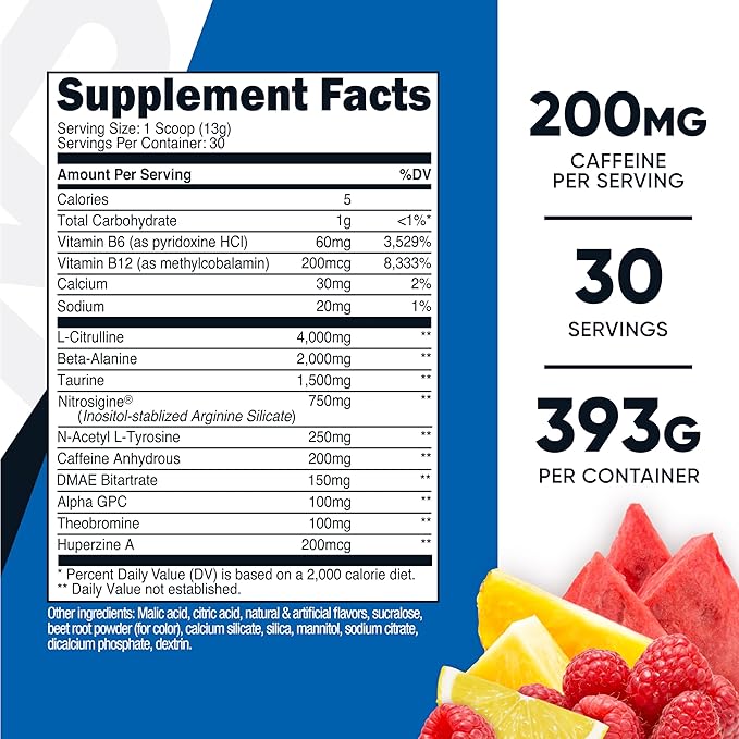 Nutricost Pre-Workout Complex Powder (30 Servings Fruit Punch) - with Beta-Alanine Taurine &amp Amino Acids