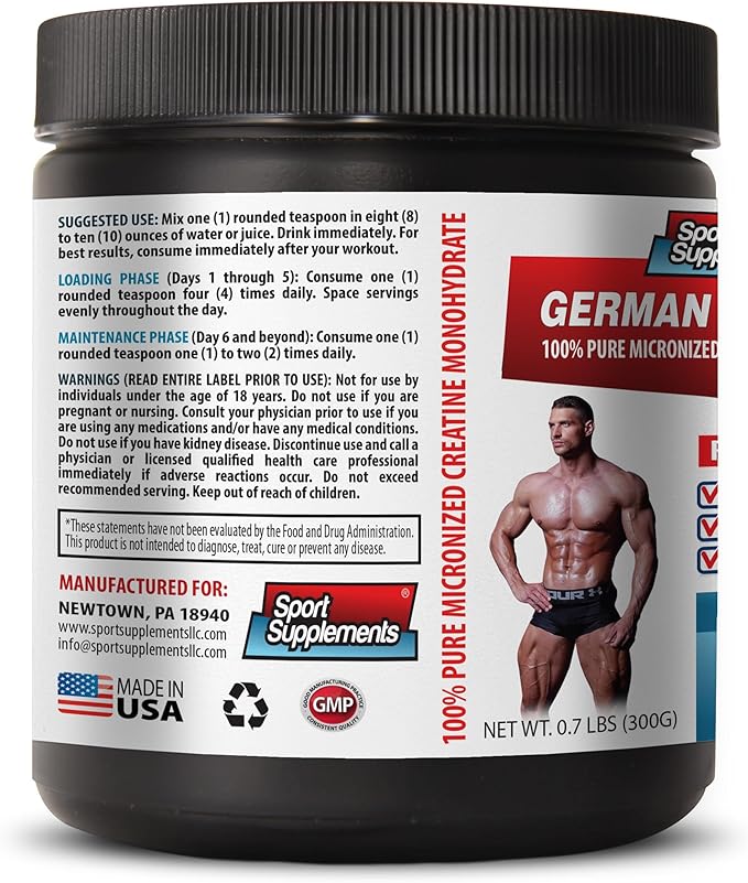 Muscle Pump Testosterone Booster - German CREATINE - 100% Pure MICRONIZED CREATINE MONOHYDRATE - Creatine for Bodybuilding - 1 Can 300 Grams (60 Servings)