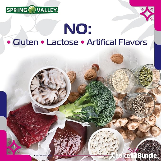 Spring Valley Iron 65 mg Tablets Ferrous Sulfate Value Size 200 Ct 3 Pk (600 Total) + Vitamin Vitality &amp Pill Container (5 Items)!