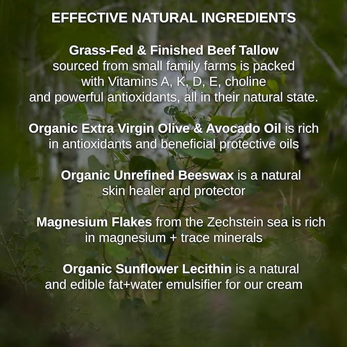 Shwally Paleo Magnesium Oil Cream - A True Seed-Oil Free &amp Primal Mag Balm - 100% Grass Fed Tallow Avocado Extra Virgin Olive Oil + Methylene Blue Option (With Methylene Blue Added)