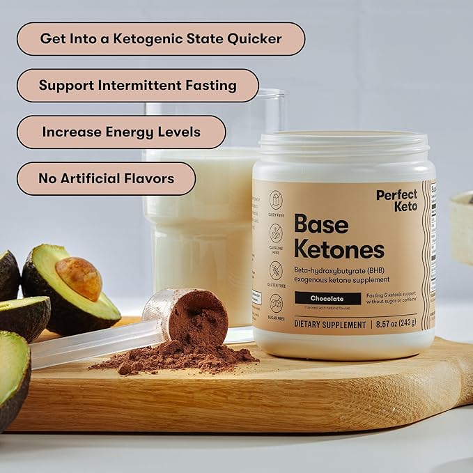 Perfect Keto Exogenous Ketones Powder BHB Salts for Ketosis &amp Fasting Support Electrolytes for Hydration Caffeine Free Energy Chocolate 8.57 oz