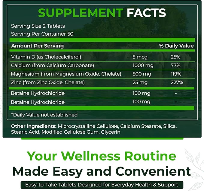 Natural Nutra Calcium Magnesium Zinc (Cal-Mag Zinc) Supplement with Vitamin D3 for Bone Strength Helps Improve Digestion Health Gluten Free and Sugar Free Essential Mineral Complex (100 Count)