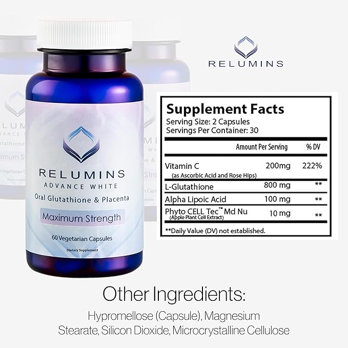 Relumins Glutathione &amp Resveratrol Bundle – Advanced Glutathione with Rose HIPS (60 Capsules) &amp High-Potency Resveratrol with Grape Seed &amp Red Wine Extract (120 Capsules) for Skin and Immu