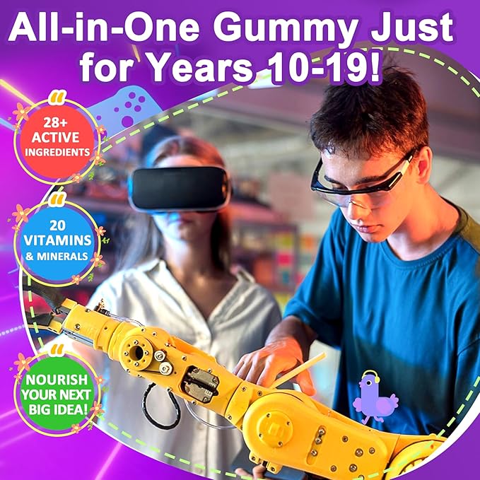 Multivitamin Filled Gummies for Teen Boys Girls 12-17 18 19 Kids 10+ Multivitamin with Omega 3 Calcium + Magnesium + Zinc Multi-Minerals for Adolescent 10-19S Brain Bone Energy Immune 2Pack