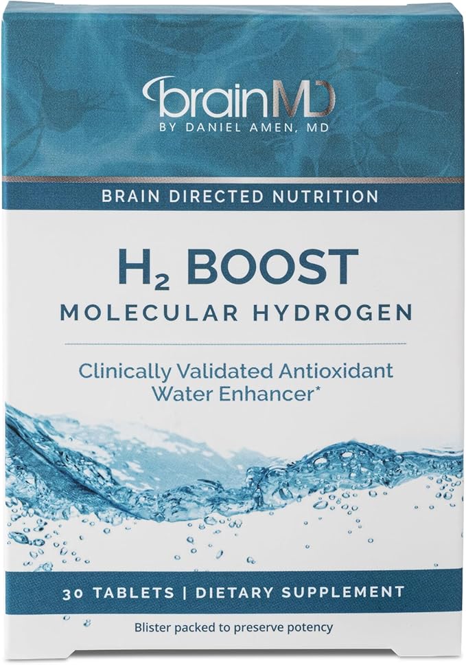 BRAINMD H2 Boost Molecular Hydrogen - 30 Tablets - Antioxidant Water Enhancer - Vegan Gluten Free - 30 Servings