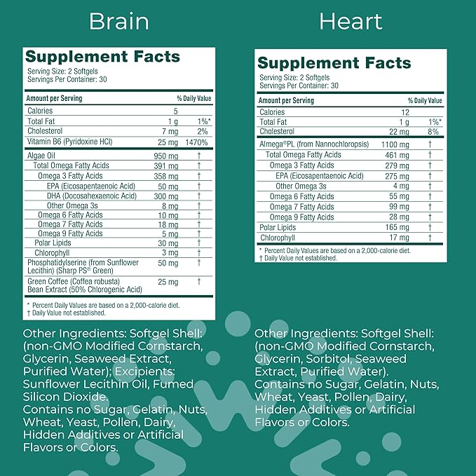 Iwi Life Brain &amp Heart Omega-3 Bundle 30 Servings Vegan Plant-Based Algae Omega 3 Krill &amp Fish Oil Alternative No Fishy Aftertaste