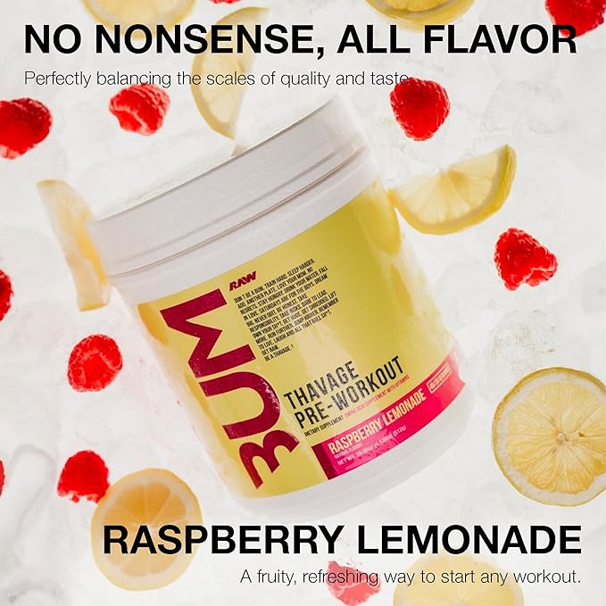 RAW Pre Workout Powder Thavage (Raspberry Lemonade) - Chris Bumstead Sports Nutrition Supplement for Men &amp Women - Cbum Pre Workout for Working Out Hydration Mental Focus &amp Energy - 40 Serv