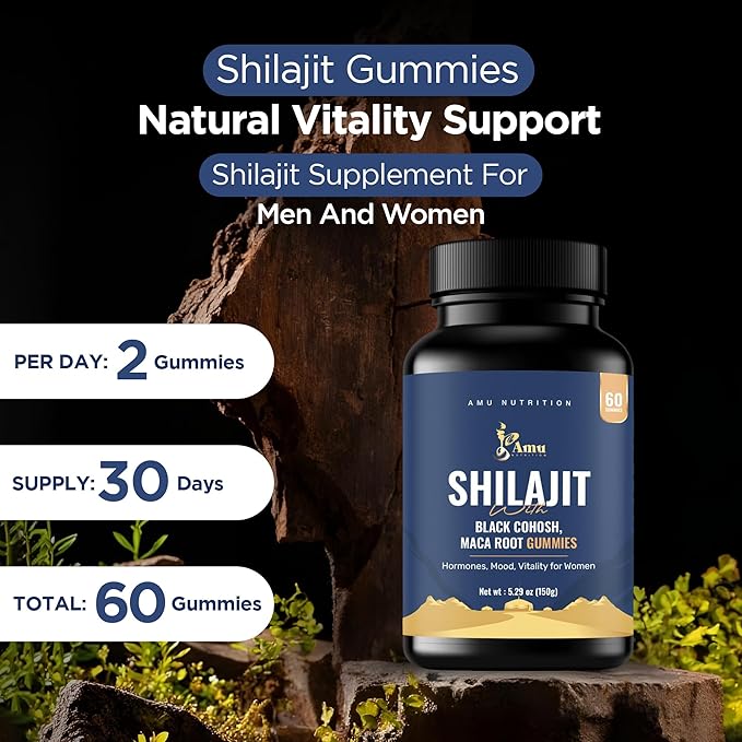 AMU NUTRITION Shilajit Gummies for Men &amp Women with Maca Root &amp Black Cohosh (60 Count (Pack of 1) Maca Root &amp Black Cohosh)