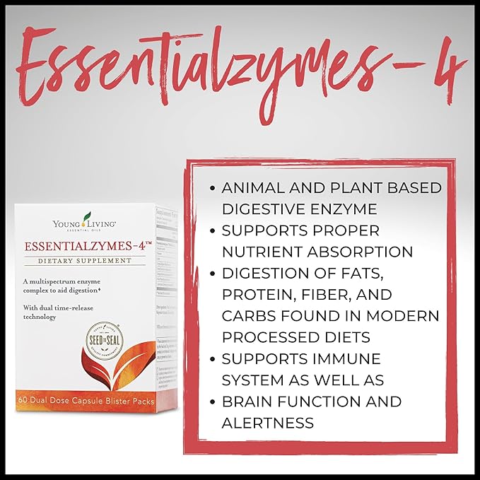 Young Living Essentialzymes-4 | 120 ct | Essential Oils Dietary Supplement | Time-Release Enzyme Capsules | Fiber &amp Protein Digestion | Nutrient Absorption Support