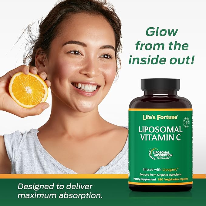 Life's Fortune Liposomal Vitamin C 2100 mg Fast Acting Absorption Higher Bioavailability Supporting Immune System High Antioxidant Supplement Formula – Collagen Booster – 180 Capsules