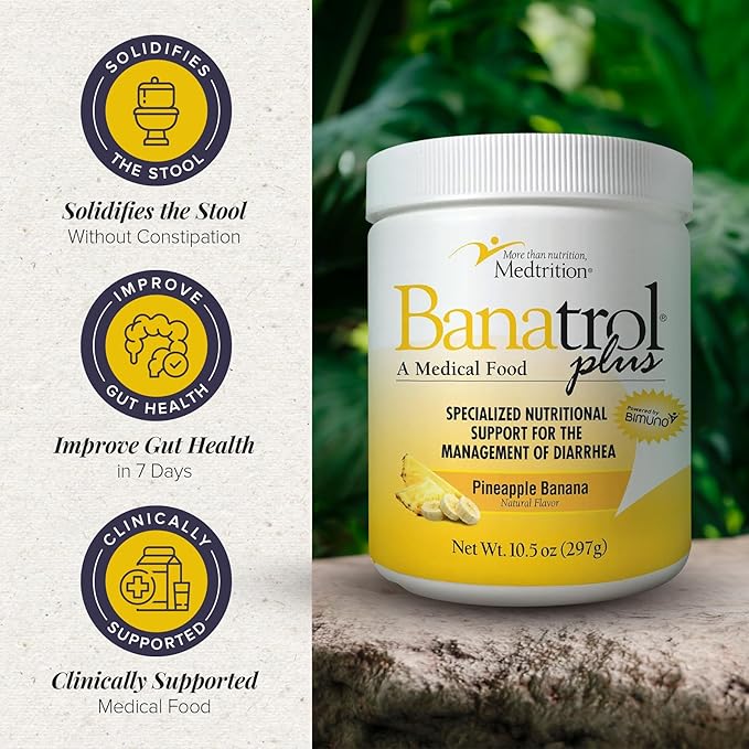 Medtrition Banatrol Natural Anti-Diarrheal with Prebiotics Relief for IBS and Recurring Diarrhea Clinically Supported Food Non-Constipating 28 Servings (Pineapple)