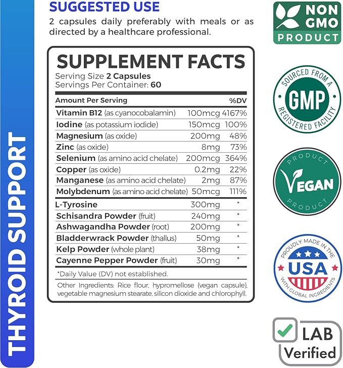 Bundle of Thyroid Support &amp Sea Moss - Sea Moss Thyroid Care Pack - Thyroid Support with Iodine (120 Caps) &amp Irish Sea Moss Capsules - Raw Vegan Supplement with BioPerine (Non-GMO &amp Organi