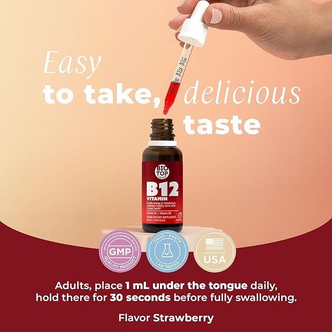 Vitamin B12 Sublingual Liquid Drops (5000 mcg) Plus B1 &amp B6 in Fastest Absorption Way. Best Formula to Support Brain Cells &amp Nerve Tissue Enhance Red Blood Cell Function Increase Energy &amp