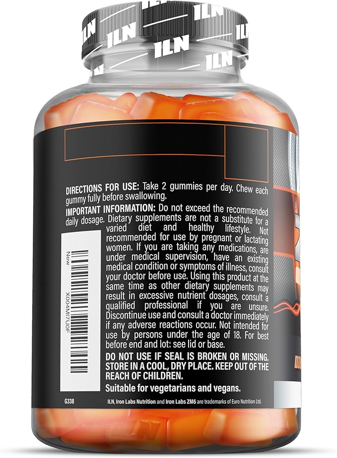Iron Labs ZM6 Gummies for Men &amp Women – Zinc Magnesium Gummies (100 Count Orange Flavour Vegan) – Magnesium Citrate and Zinc Citrate Supplements with Vitamin B6 and D3