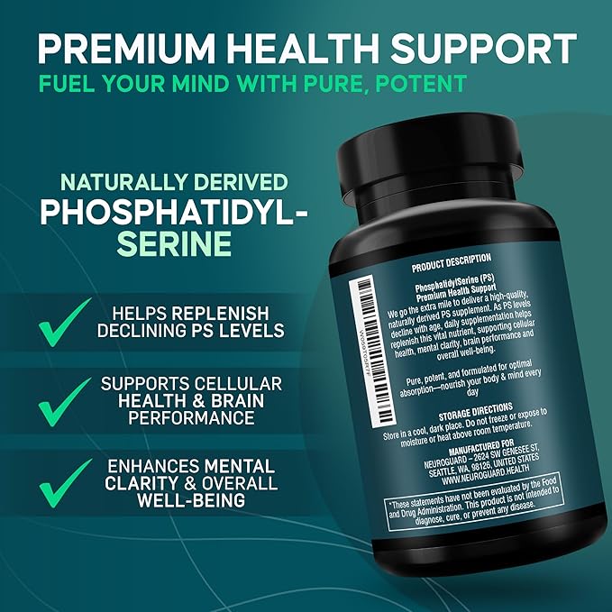 Phosphatidylserine Supplement – Premium Nootropic for Brain Health Memory Focus &amp Stress Support – 300mg Sunflower Lecithin Soy-Free Non-GMO High Purity &amp Potency Made in USA