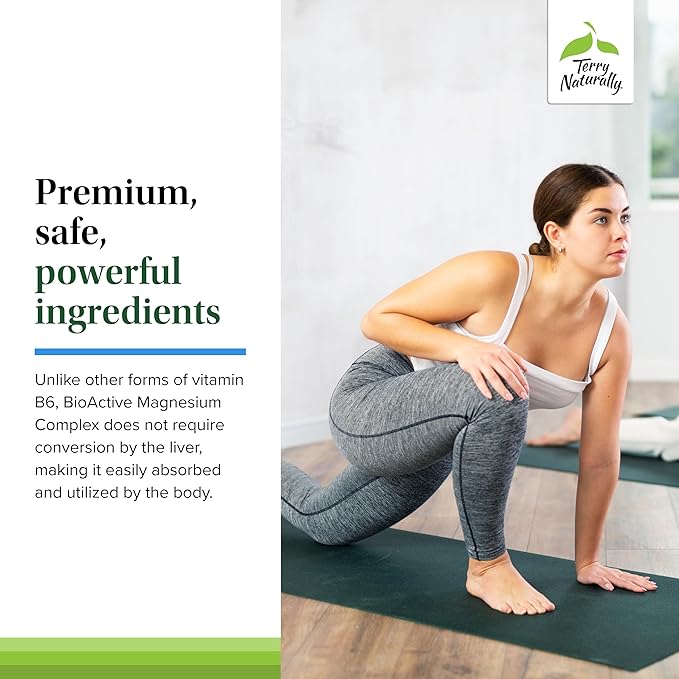 Terry Naturally BioActive Magnesium Complex - Bone &amp Heart Health Support - Supplement with Vitamin B6 Zinc &amp Magnesium - Pyridoxal-5-Phosphate Vegan Capsule Supplement - 120 Capsules