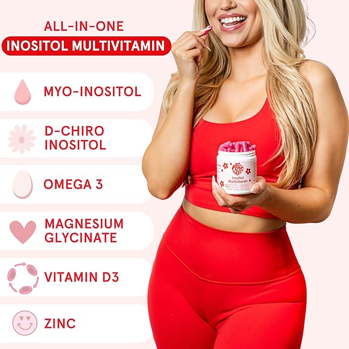 Peach Perfect Inositol Multivitamin – Myo-Inositol &amp D-Chiro 40:1 Blend Omega-3 Vitamin D3 Magnesium Zinc – Supports Women’s Health Mood Energy Supplement – 30 SVG