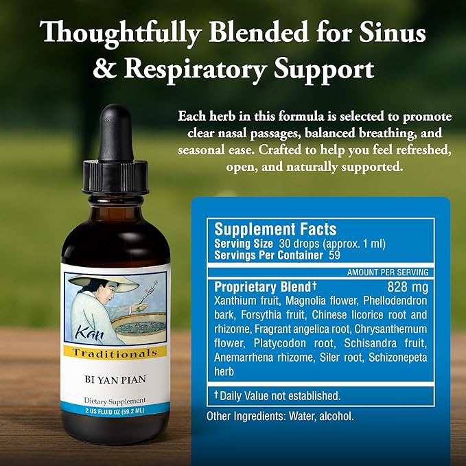 Kan Herb Company Bi Yan Pian – Traditional Chinese Herbal Formula for Sinus Health Supports Clear Nasal Passages Eases Seasonal Discomfort Promotes Respiratory Balance Liquid Extract 2 fl oz