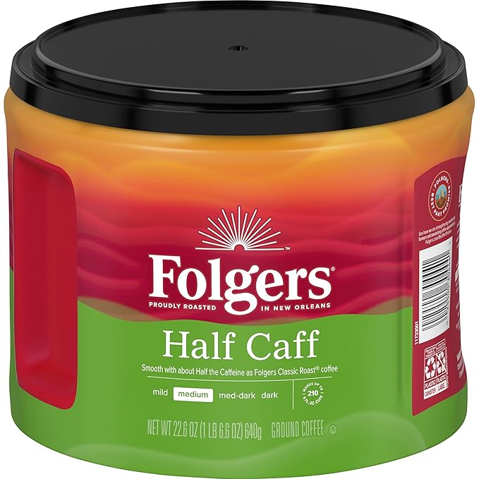 Folgers Half-Caff Medium Roast Ground Coffee 22.6 Ounce (Pack of 6)