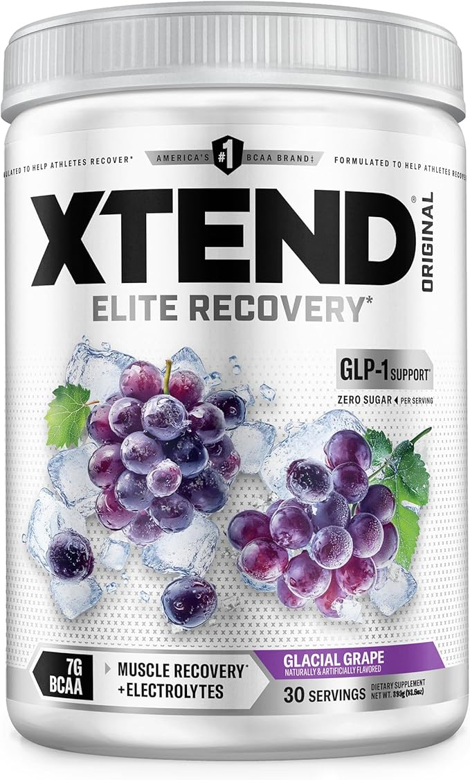 Xtend Original BCAA Powder 7g BCAAs and 2.5g L-Glutamine for Muscle Recovery Hydration and Lean Muscle Sugar Free Intra and Post Workout Drink with Electrolytes Glacial Grape 30 Servings