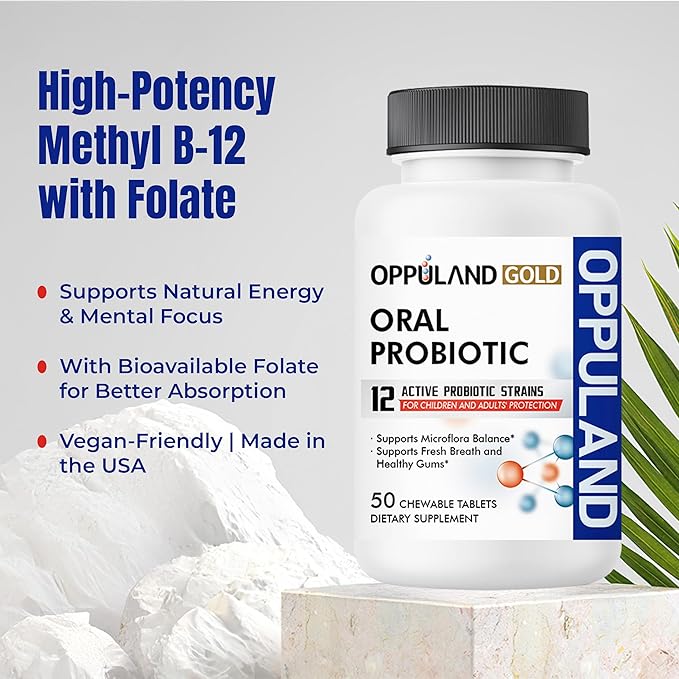 Oral Probiotic with 12 Probiotic Strains BLIS K12 M18 B. lactis &amp L. Reuteri - Dental Care - Fresh Breath &amp Gum Health - Easy to Take for Adults &amp Kids - Scentless - 50 Chewable Tablets