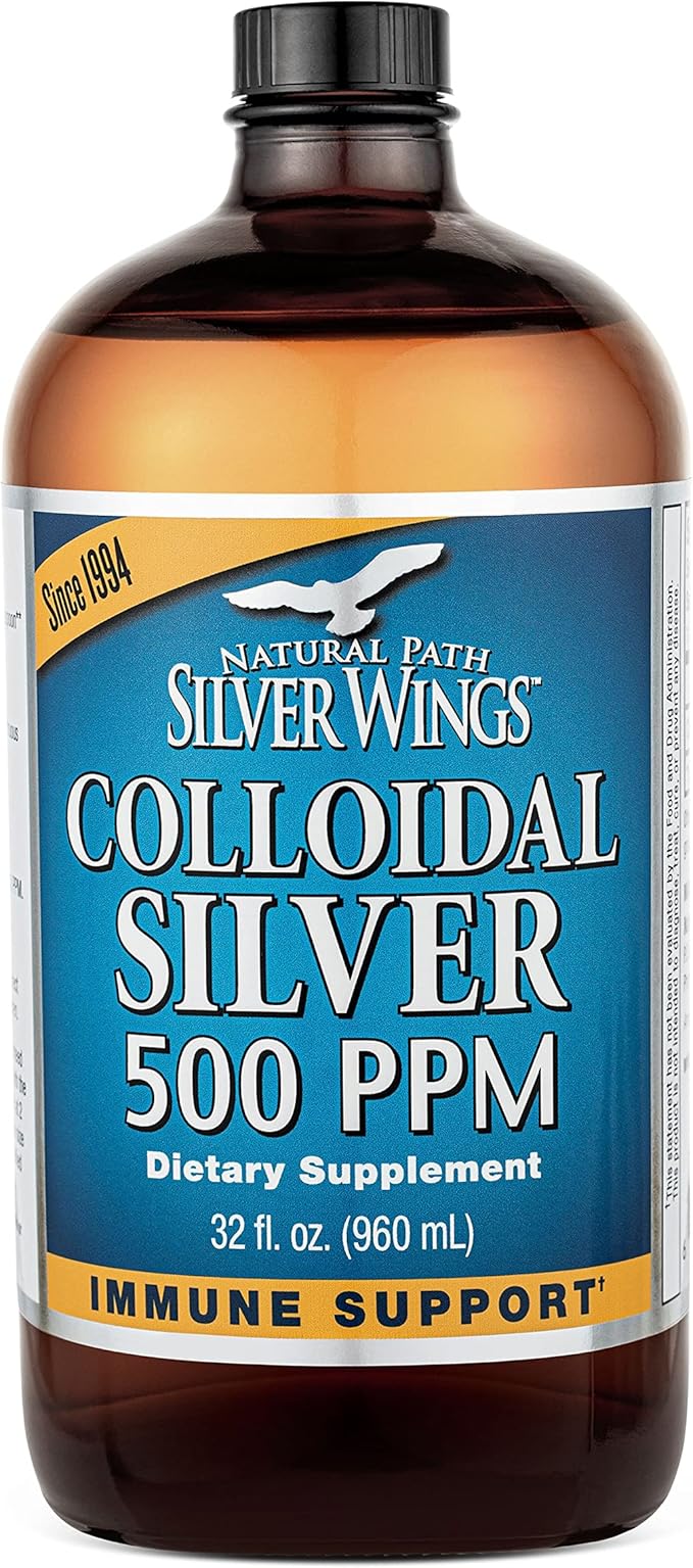 Natural Path Silver Wings Colloidal Silver 500ppm (2500mcg) Immune Support Supplement 32 fl. oz.
