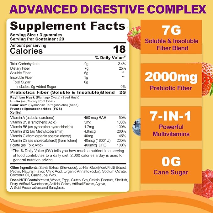 NEVISS Prebiotic Fiber 7G Gummies for Adults + Melatonin 60mg for Adults Bundle