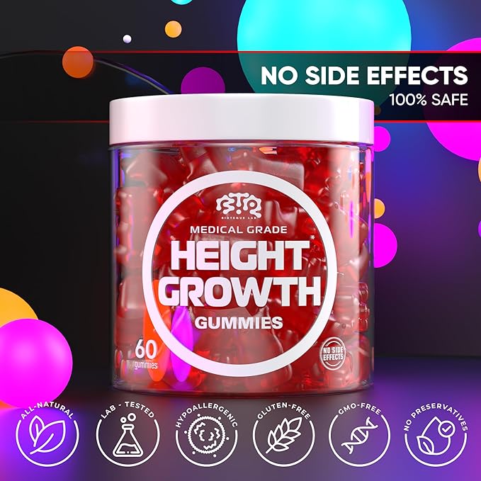 BIOTEQUELAB Height Growth Increase Gummies Vitamins Grow Tall Supplement Calcium Magnesium Zinc Ashwagandha Glucosamine Multivitamin for Teens Kids Adults