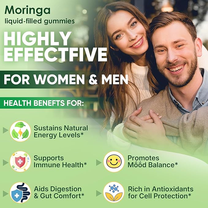 Moringa Gummies 1000mg for Women &amp Men Sugar-Free 13-in-1 Superfood with Turmeric Ashwagandha Trans-Resveratrol VB12 D3 Pure Moringa Leaf Supplement for Energy Immune SkinAntioxidant 60 C